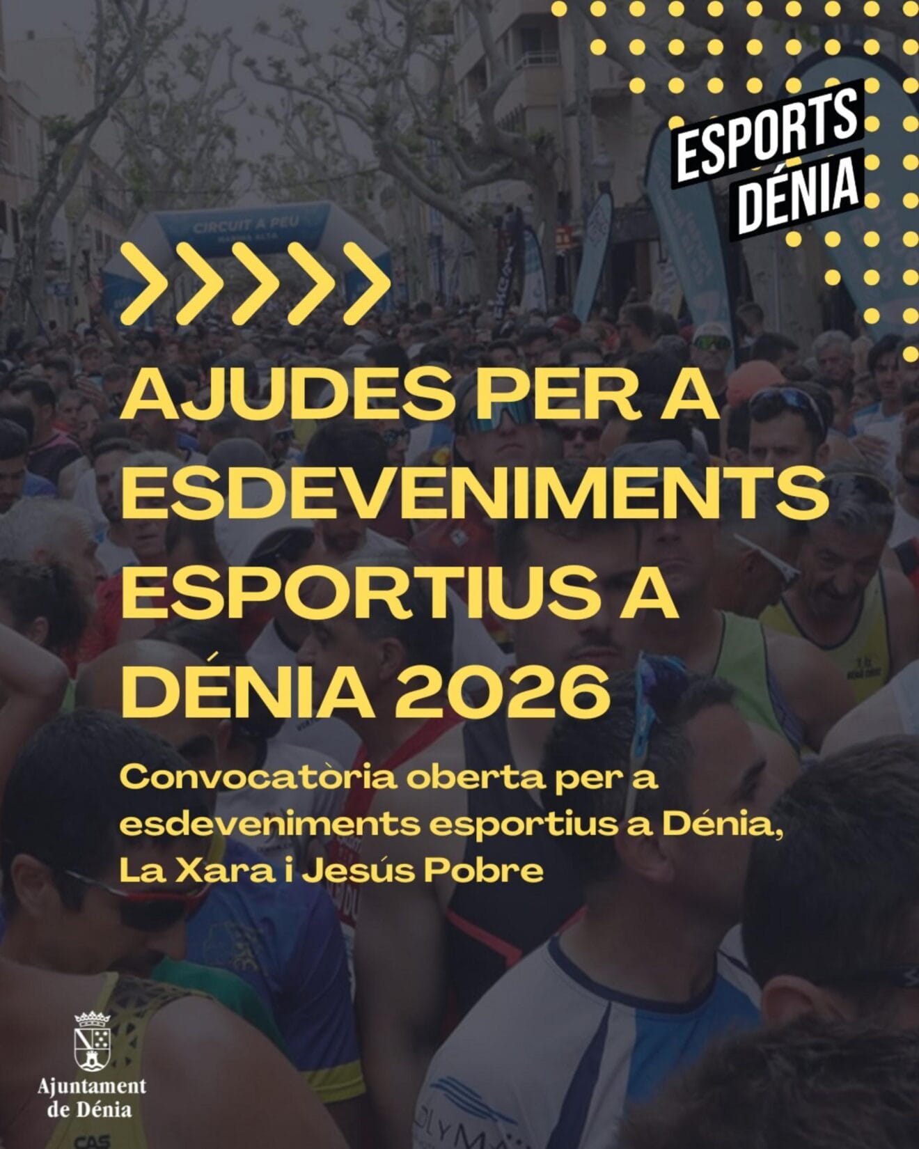 Cartel de la convocatoria de ayudas a eventos deportivos en Dénia 2026