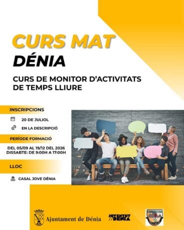 Cartel informativo del Curso de Monitor de Actividades de Tiempo Libre en Dénia