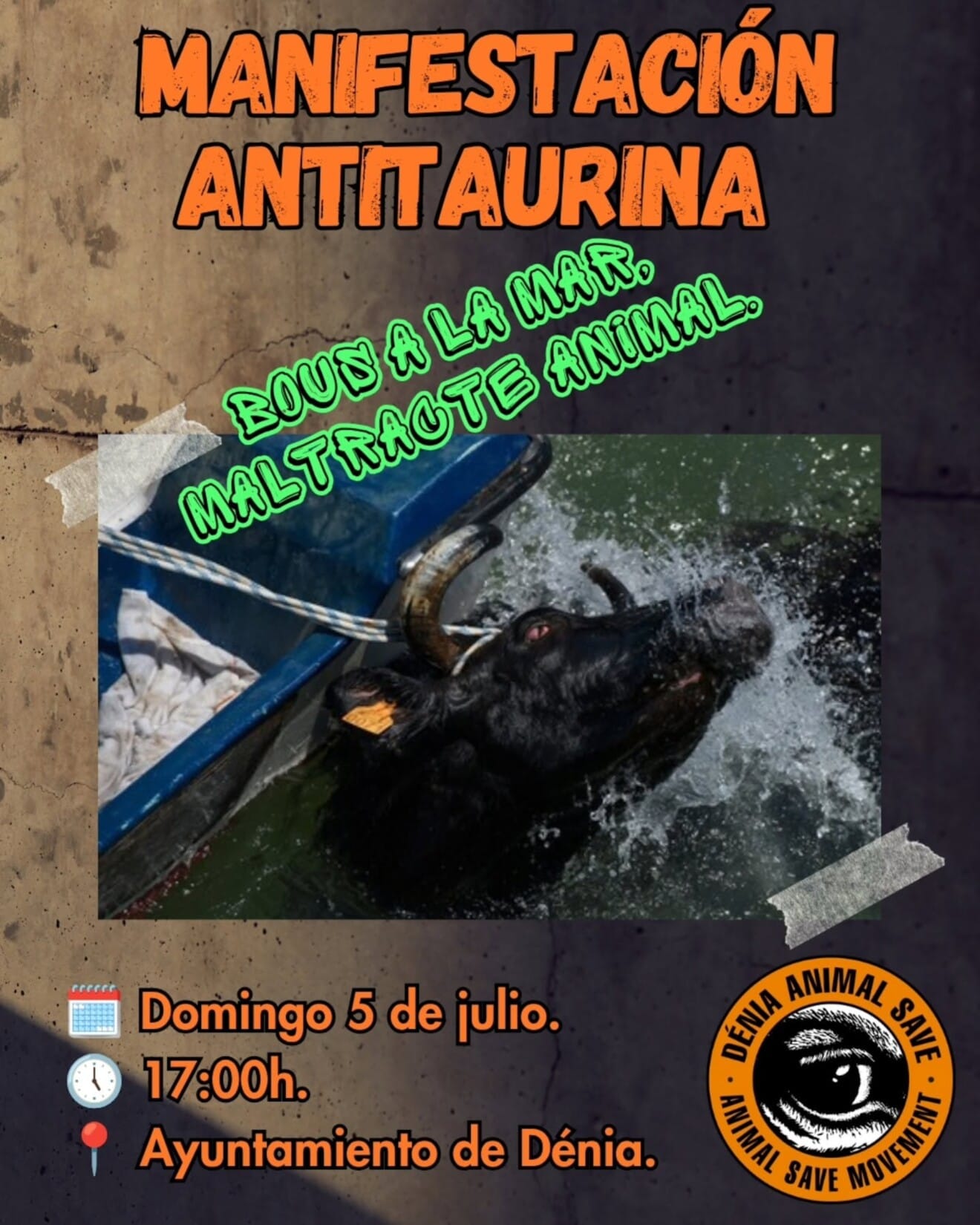 Cartel de la manifestación antitaurina en Dénia