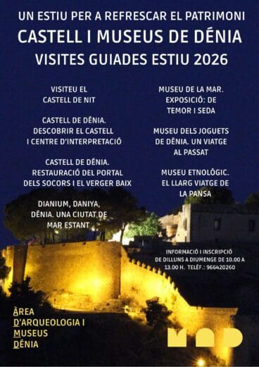 Cartel promocional de las visitas guiadas de verano 2026 en Dénia