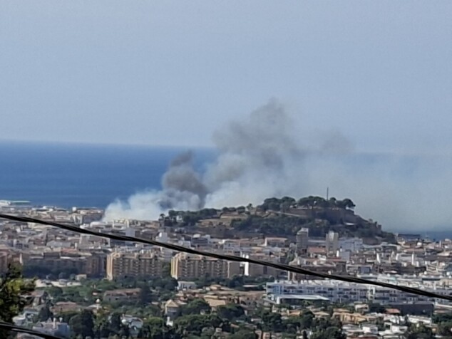 Incendio en Dénia: más de una docena de bomberos y 2 medios aéreos luchan contra las llamas descontroladas junto a Punta del Raset 4 Imagen: Columna de humo vista desde el Montgó | Ton Vanthullenaar
