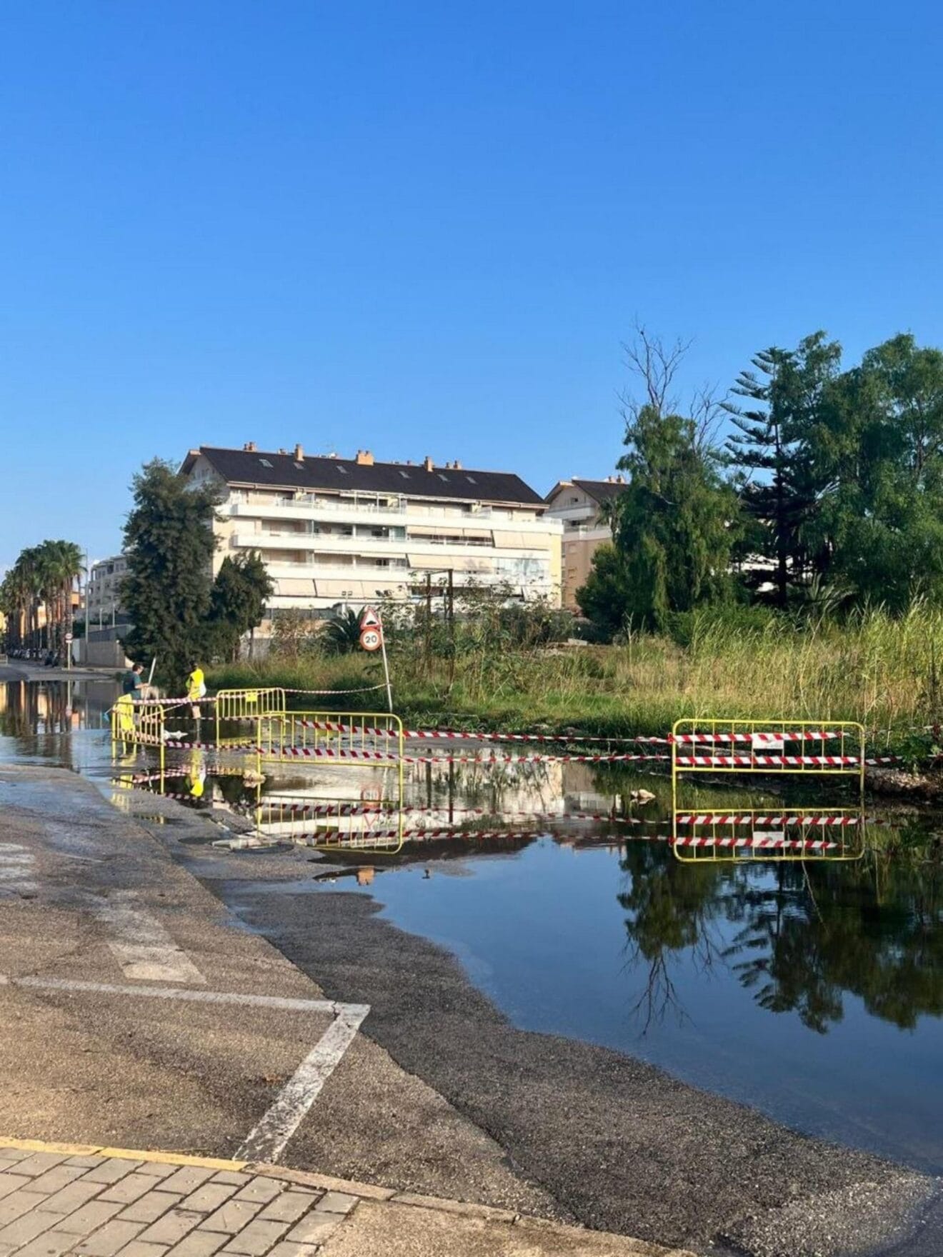Zona inundada en Camí del Llavador por la fuga del colector de EPSAR