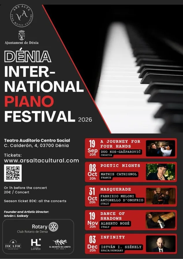 Imagen: Cartel anunciador del Dénia International Piano Festival 2026 con toda la programación en el Centro Social