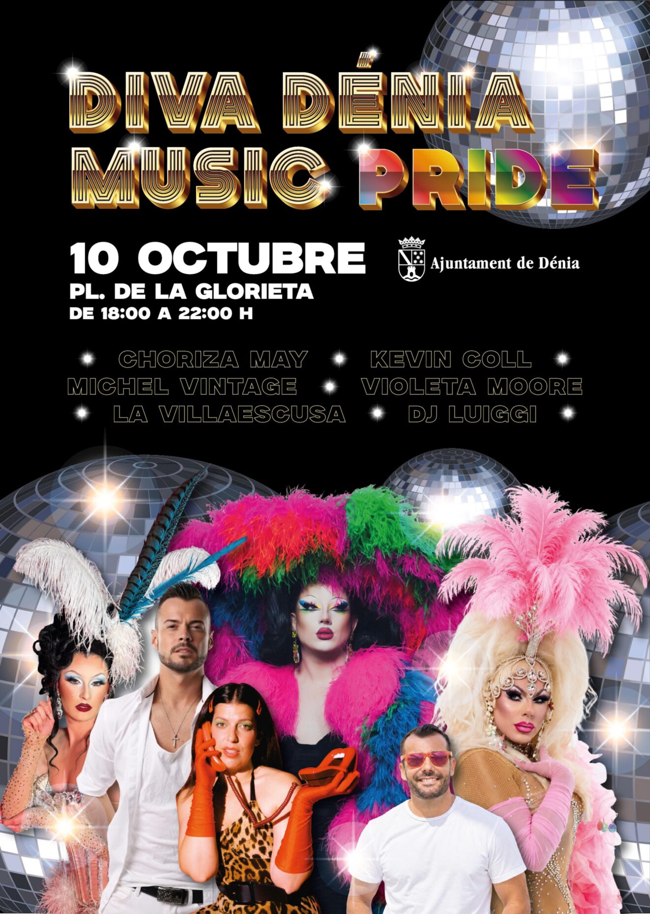 Cartel promocional del Diva Dénia Music Pride con los artistas participantes