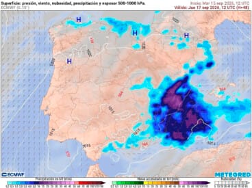 Alerta por lluvias de hasta 120 l/m² en pocas horas en la Marina Alta: la AEMET eleva el aviso a naranja 9 mapa de prediccion de meteored para el jueves 17 de septiembre 2026 compartido por el laboratorio de climatologia de la universidad de alicante
