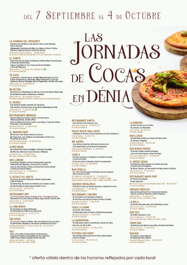 Cocas y bebida por 6,90 €: la ruta gastronómica que vuelve a Dénia 6 por solo 690e