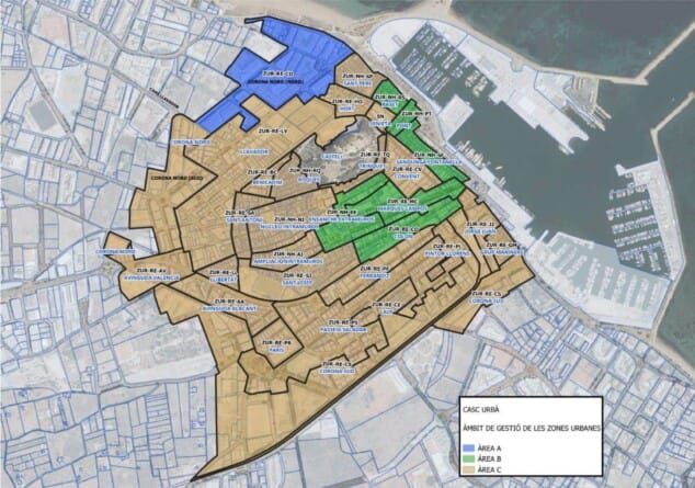 El falso adiós a los pisos turísticos en Dénia y su letra pequeña: el mapa real de la cantidad de VUT por barrio 1 Imagen: Zonas según cantidad de VUT permitidas en Dénia