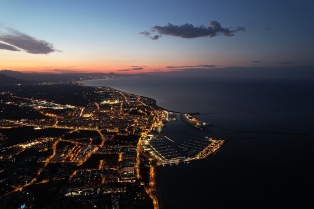 anochecer en denia desde el aire