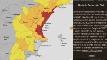 Los móviles suenan en la Marina Alta: el aviso de Es-Alert ante las zonas en aviso rojo por lluvias 5 avisos activos en la comunitat valenciana el jueves 1 de octubre y es alert