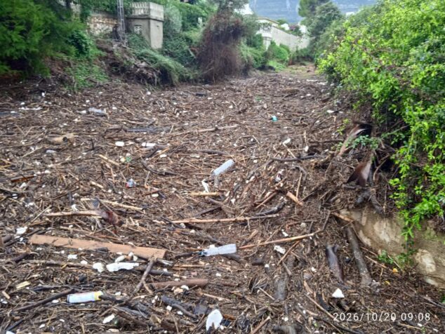 Dénia hace balance de la DANA: el Castillo y el polideportivo municipal cerrados y alerta en las calles 4 Imagen: Cauce del barranco de Santa Llúcia lleno de ramas y escombros tras la DANA.