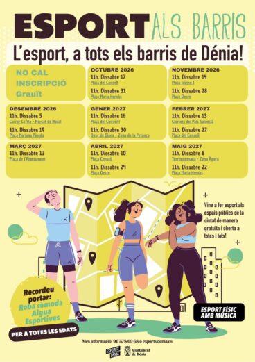 Cartel de la iniciativa “Esport als Barris” en Dénia 2026-2027