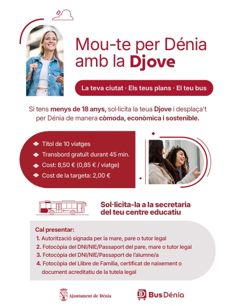 Dénia y BusDénia impulsan la tarjeta Djove para fomentar el transporte público entre jóvenes 2 Imagen: Cartel informativo de la Tarjeta Djove