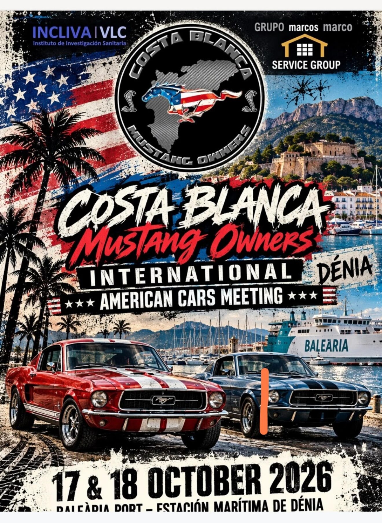 Cartel de la International American Cars Meeting en Dénia a favor de INCLIVA