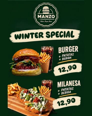 Cartel oficial del menú promocional Winter Special por 12,90 € de Manzo Italian Burger