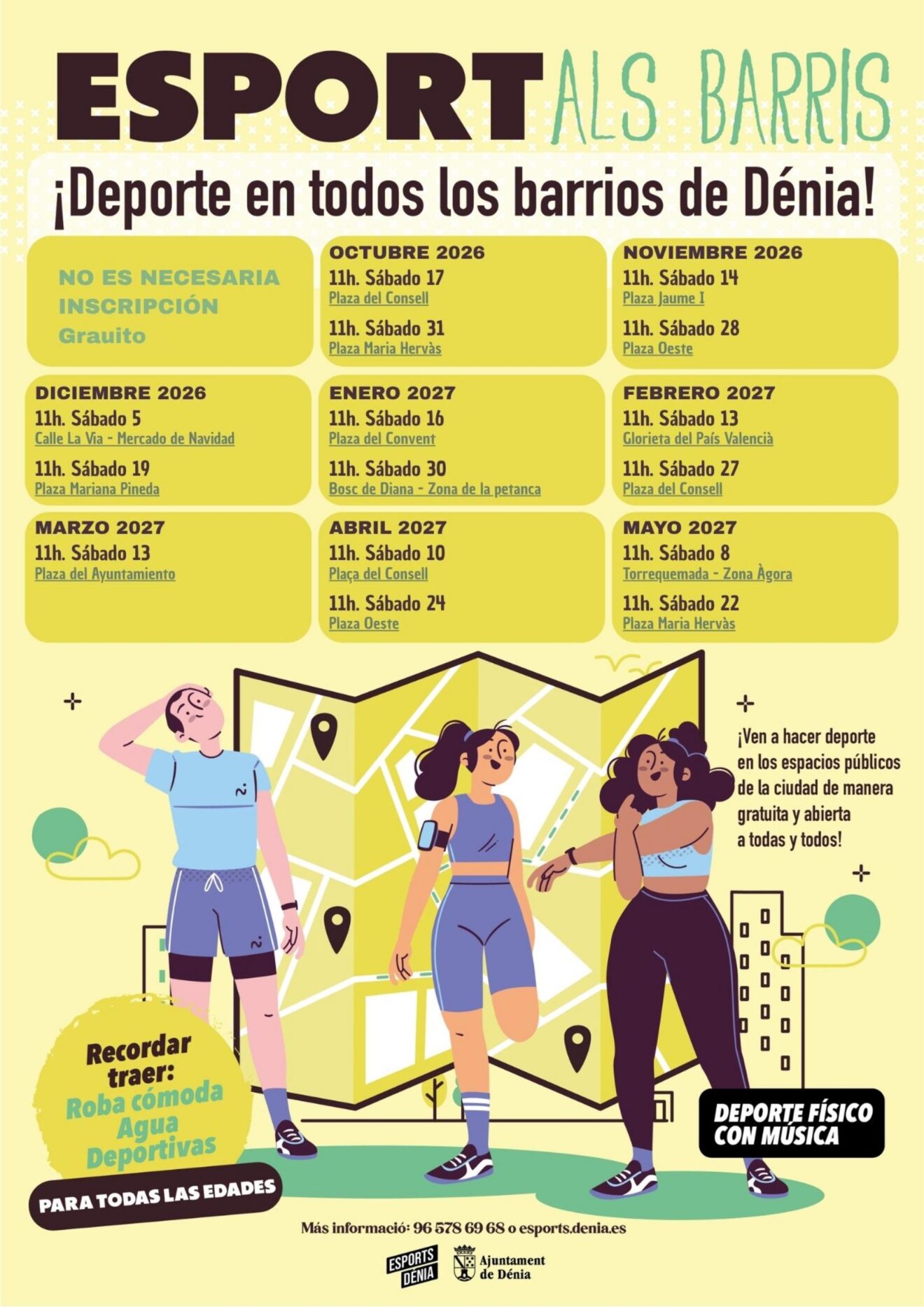 Infografía del programa "Esport als barris" de Dénia 2026-2027